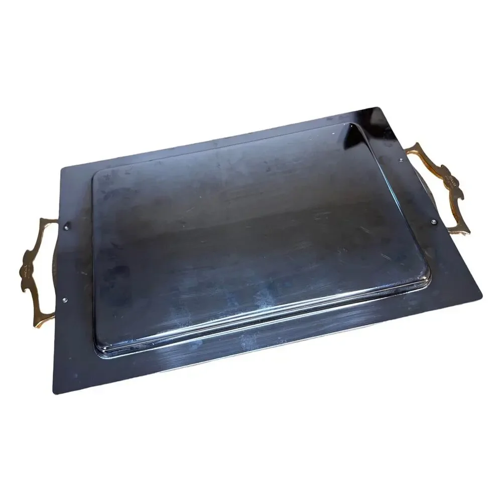 Vintage KROMEX Chrome Divided Serving Tray Amber 3 Acrylic Insert Sections